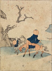 Viajante a cavalo sob uma cerejeira em flor de Katsushika Hokusai