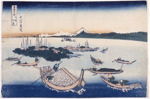 Ilha Tsukuda na província de Musashi (impressão a cores em bloco de madeira) de Katsushika Hokusai