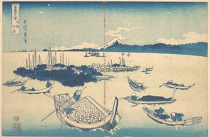 Tsukudajima, na província de Musashi (Buyō Tsukudajima), da série «Trinta e seis vistas do Monte Fuji» (Fugaku sanjūrokkei) de Katsushika Hokusai