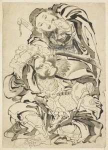Dois heróis chineses, c.1815-49 (tinta sobre papel) de Katsushika Hokusai