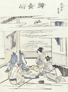Dois casais em um interior (impressão em xilogravura) de Katsushika Hokusai