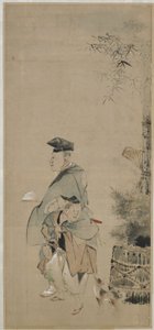 Dois artistas passeando no Ano Novo, período Edo, c.1830-32 (tinta e cor no papel) de Katsushika Hokusai