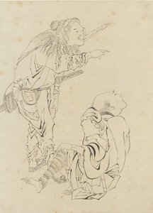 Dois caçadores, período Edo (tinta no papel) de Katsushika Hokusai