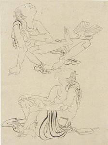 Dois homens que relaxam em verão, período de Edo (tinta em papel) de Katsushika Hokusai