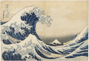 Sob a onda de Kanagawa, 1831-18 (impressão em xilogravura a cores)