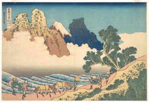 Vista do outro lado do Fuji a partir do rio Minobu (Minobugawa ura Fuji), da série «Trinta e seis vistas do Monte Fuji» (Fugaku sanjūrokkei) de Katsushika Hokusai