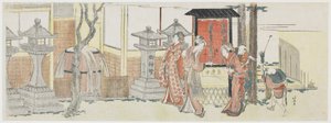 Visitando Oji Inari Shrine, 1801-05 (impressão em xilogravura a cores) de Katsushika Hokusai