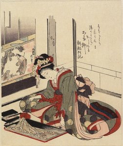 Mulher organizando Bonkei, 1820-1834 de Katsushika Hokusai