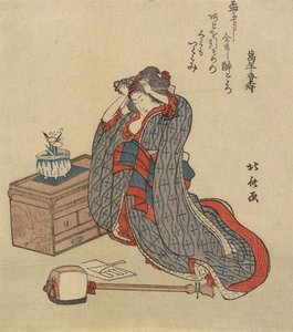Mulher consertando o cabelo dela, 1797-1819 de Katsushika Hokusai