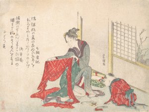 Pano dobrável para mulher, final do século XVIII e início do século XIX. de Katsushika Hokusai