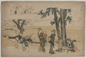 Mulher passando por uma loja de beira de estrada perto de Oji de Katsushika Hokusai