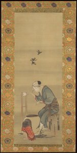Mulher a fiar seda de Katsushika Hokusai