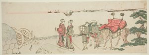 Mulheres e acompanhantes na praia de Tanakawa de Katsushika Hokusai
