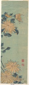 Crisântemos amarelos sobre um fundo azul de Katsushika Hokusai