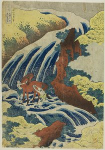 Cascata de Yoshitsune em Yoshino, na província de Yamato (Washu Yoshino Yoshitsune uma arai no taki) da série "Visita às cascatas de várias províncias (Shokoku taki meguri)" de Katsushika Hokusai
