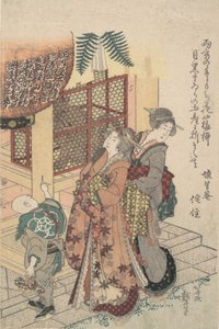 Moças em homenagem a um santuário, c. 1814. de Katsushika Hokusai