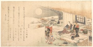 Jovem com uma lâmpada; Homem e mulher na varanda de uma casa de chá de Katsushika Hokusai