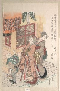 Jovens mulheres a visitar um santuário xintoísta de Katsushika Hokusai