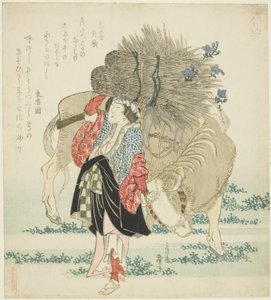 Uma mulher de Ohara conduzindo um boi, da série "Five Annual Festivals for the Katsushika Ciricle (Katsushika gosekku)"