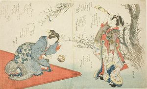 Duas mulheres a jogar peteca de Katsushika Taito II