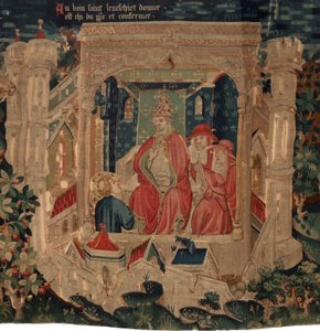 História de Saint Piat e Saint Eleuthère, também chamada tapeçaria de Arras. Encomendado pelo cânone Toussaint Prier, capelão do duque de Borgonha, finais do século XIV e início do século XV (tapeçaria)
