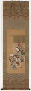Uma menina sentada em uma varanda, período Edo, século 18. de Kawamata Tsuneyuki