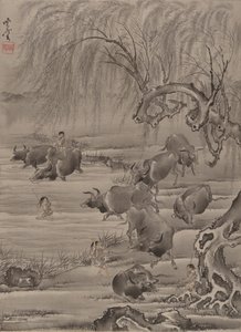 Buffalo e pastor, ca. 1887 de Kawanabe Kyosai