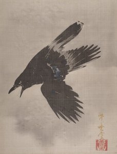 Corvo voando na neve, ca. 1887 de Kawanabe Kyosai