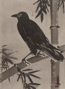 Corvo em um galho de bambu, ca. 1887 de Kawanabe Kyosai