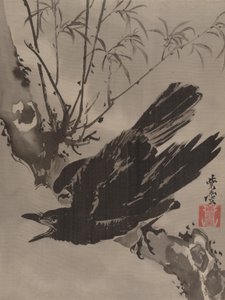 Corvo em um galho, ca. 1887 de Kawanabe Kyosai