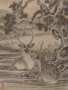 Cervos e Macacos, ca. 1887 de Kawanabe Kyosai