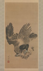Águia atacando um macaco, 1885. de Kawanabe Kyosai