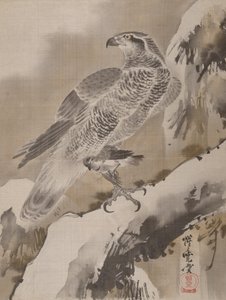 Águia segurando pássaro pequeno, ca. 1887 de Kawanabe Kyosai