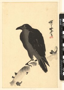 Corvo em um tronco de árvore de Kawanabe Kyosai