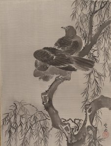 Dois pássaros em um galho, ca. 1887 de Kawanabe Kyosai