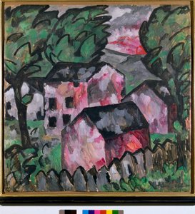 Paisagem com casas vermelhas Pintura por Kasimir Severinovich Malevich (Malevich, Malevic) (1878-1935) Sol 107x106 cm 1910 Sun Kunstmuseum Bale de Kazimir Severinovich Malevich
