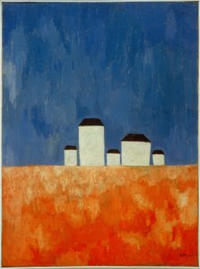 Paisagem com cinco casas de Kazimir Severinovich Malevich