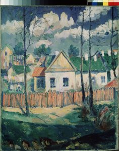 Printemps. Paysage avec une petite maison. (Primavera. Paisagem com uma pequena casa). peinture de Kasimir Severinovich Malevitch (Malevich, Malevic) (1878-1935), huile sur toile de Kazimir Severinovich Malevich