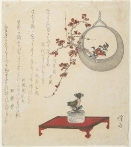 (Arranjo de flores de ano novo em uma mesa e em um vaso de suspensão), início do século XIX de Keisai Eisen