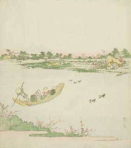 Uma balsa cruzando o rio Sumida de Keisai Eisen