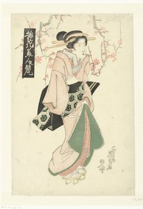 Cortesã sob flor de ameixa Comparações entre belezas e Plum Blossom (título da série) Baika bijin kurabe (título da série no objeto) de Keisai Eisen