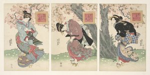 Belezas em uma tempestade de primavera Bijin haru no kaze (título no objeto) de Keisai Eisen