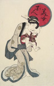 Mulher segurando um bebê de Keisai Eisen