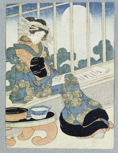 Lady Japonesa Reading by Moonlight (impressão em xilogravura) de Keisai Yeisen