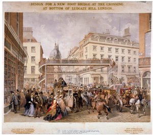 Design para uma nova ponte pedonal no cruzamento de Ludgate Hill e Fleet Street, City of London, 1862.     