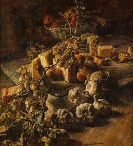 Queijo e alho (óleo sobre tela)