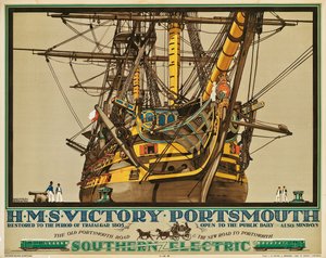 HMS Victory, Portsmouth, pôster anunciando Southern Electric Railways (litografia colorida)
