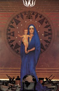 Madonna of the Atlantic, sala de estar da classe Cabin, Queen Mary Ocean Liner, c.1934 (óleo sobre folha de ouro)