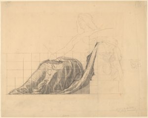 Estudo de cortinas para estudo feminino reclinado para "pintura" de Kenyon Cox