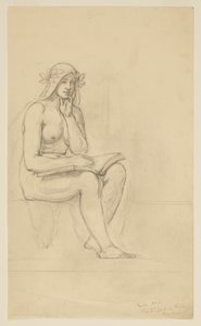 Estudo nu para "The Contemplative Life" para Lunette no prédio da administração, Oberlin College, Oberlin, OH de Kenyon Cox